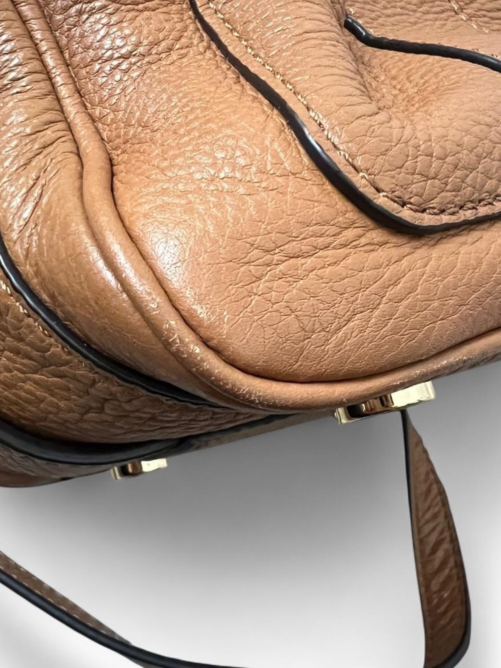 Michael Kors Julia Brown Pebbled Leather Satchel Crossbody Bowler Bag - Picture 8 of 15